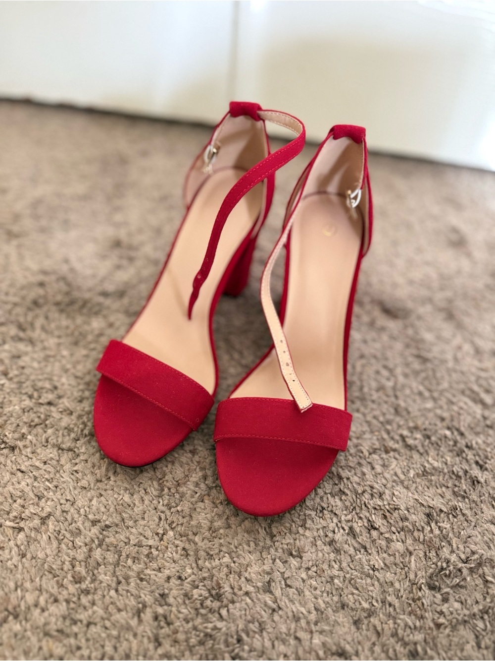 Women's Red Ankle-Strap Block Heel Sandals